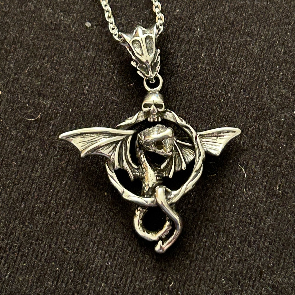 New, Skelton Head Serpent/Snake-like Creature w/Wings Holding a CZ in it…